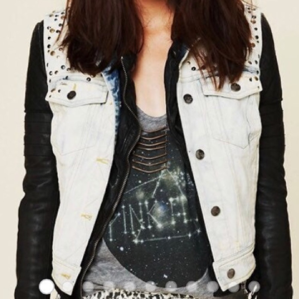 Free people blizzard denim studded vest NWT